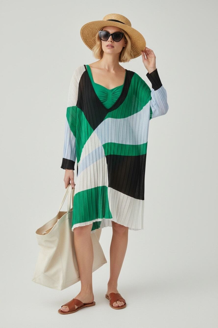 Emilio Pucci Vintage-Style Geometric Print V-Neck Tunic Top - Size M